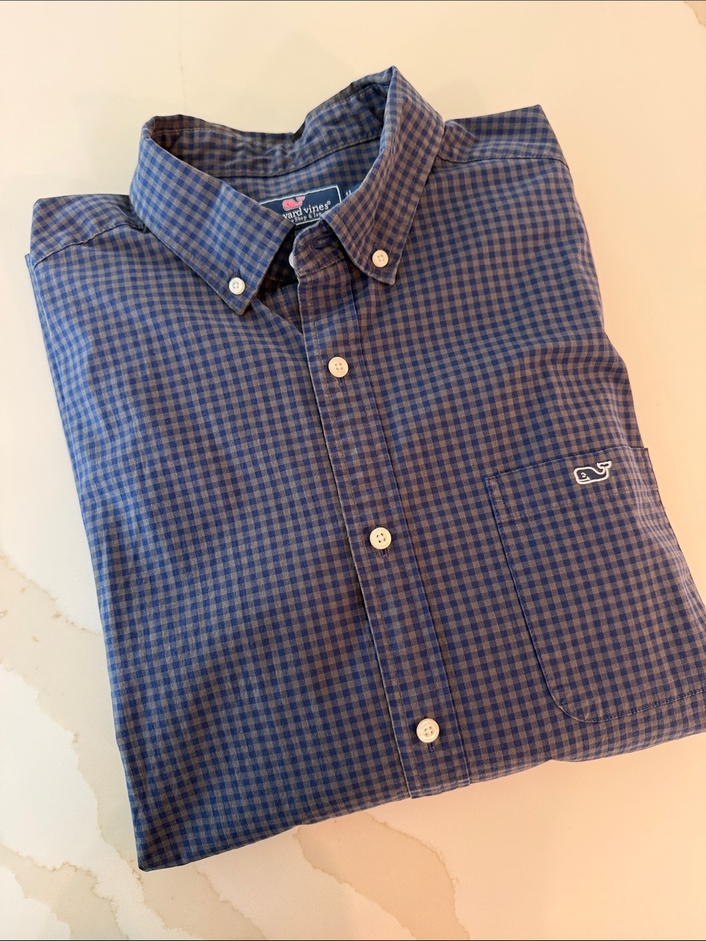 Vineyard Vines Navy and Blue Check Button-Down Shirt
